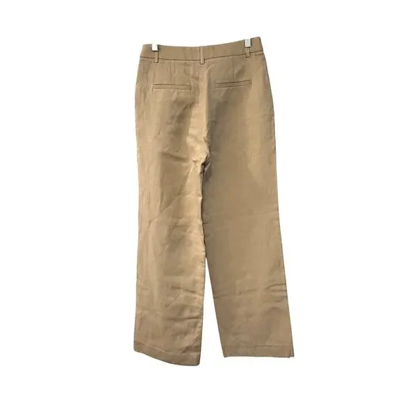 Nili Lotan 2 Dayton $675 Linen Silk Pants High Rise Wide Leg Trouser Pleated Tan